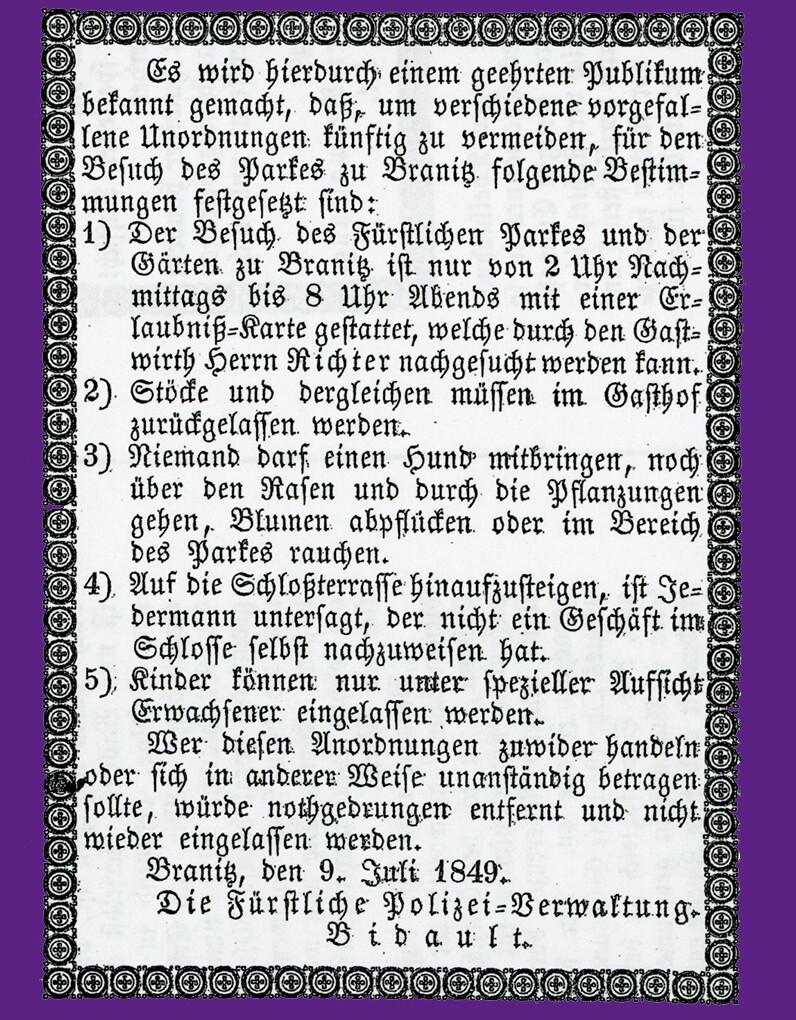 Decree of the Princely Police Administration, published in the Cottbuser Anzeiger newspaper on 14 July 1848