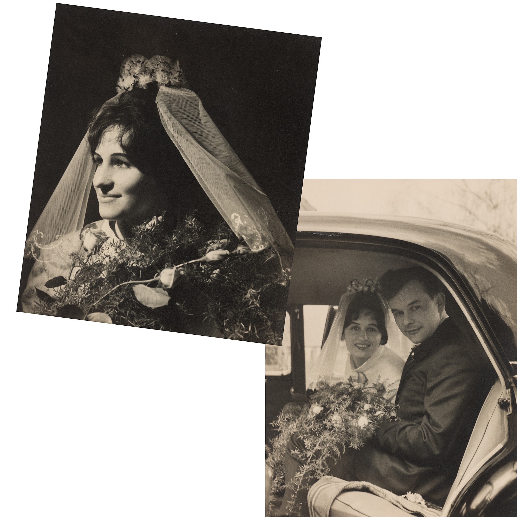 Hochzeit von Annelie und Werner Karrasch und unterbrochenes Hochzeitsfoto von Christa und Horst Wischke, 1966 und 1969.